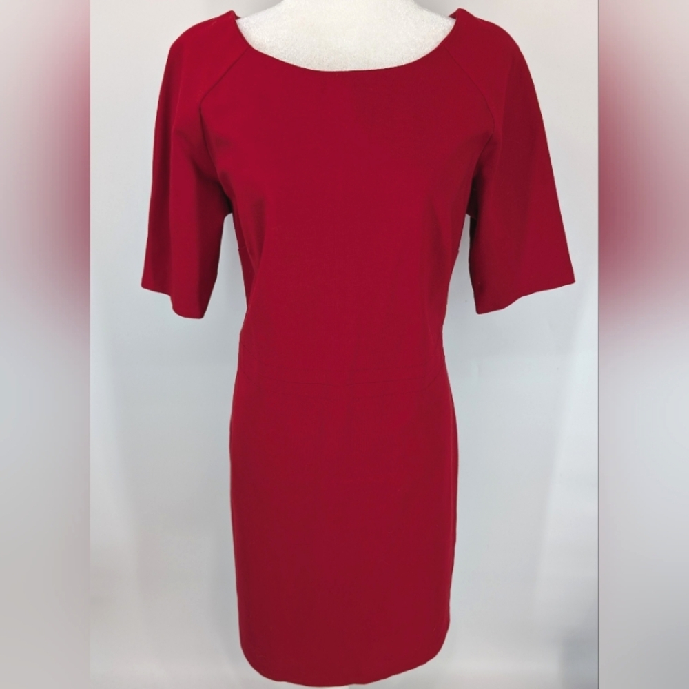 Talbots Women's Classic Rose Red Boat Neck 1/2 Sleeves Sheath Dress 12 NWT